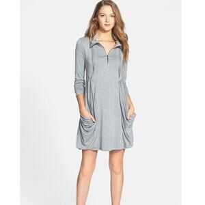 Kensie Gray Half Zip Long Sleeve Pocket Dress Womens Size L Stretch Viscose Knit